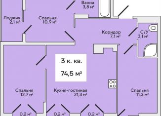 3-комнатная квартира на продажу, 75.8 м2, Калининградская область, Римская улица, 5к5