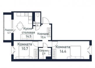 2-комнатная квартира на продажу, 53.2 м2, Челябинская область, улица имени Ефрейтора Потехина, 4
