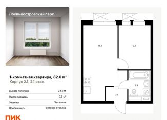 Продается однокомнатная квартира, 32.6 м2, Москва, жилой комплекс Лосиноостровский Парк, к2/1, ЖК Лосиноостровский Парк