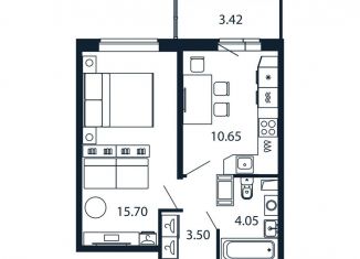 1-комнатная квартира на продажу, 34.9 м2, Мурино