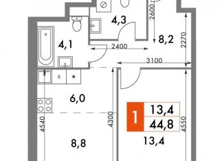 Продажа 2-комнатной квартиры, 44.8 м2, Москва, ЖК Архитектор, улица Академика Волгина, 2с3