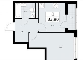 Продажа 1-комнатной квартиры, 33.9 м2, Москва