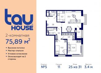 Продажа 2-комнатной квартиры, 75.9 м2, Уфа