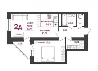 Продажа двухкомнатной квартиры, 51.4 м2, Пенза, Железнодорожный район, улица Измайлова, 41В