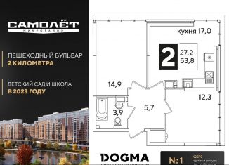 Продается 2-комнатная квартира, 53.8 м2, Краснодар, Прикубанский округ