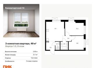 Продаю 2-комнатную квартиру, 49 м2, Москва, ЖК Кронштадтский 14