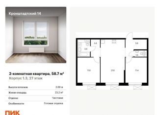 2-ком. квартира на продажу, 58.7 м2, Москва, Головинский район