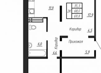 Продаю двухкомнатную квартиру, 69.8 м2, Ленинградская область