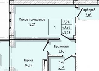 Продается однокомнатная квартира, 43.3 м2, Нальчик, улица Тарчокова, 127А, район Горная