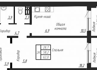 Продается 1-комнатная квартира, 62 м2, посёлок Тельмана