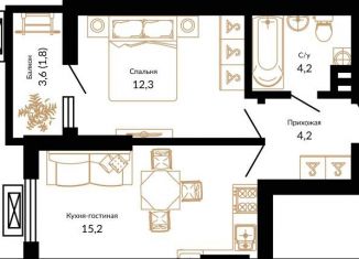 1-комнатная квартира на продажу, 38 м2, Краснодар, Прикубанский округ