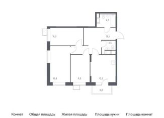 Продается 3-комнатная квартира, 64.9 м2, деревня Середнево, жилой комплекс Цветочные Поляны Экопарк, к3