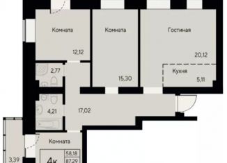 4-ком. квартира на продажу, 89.3 м2, Красноярск, улица Елены Стасовой, с1
