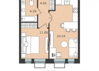 Продам 1-комнатную квартиру, 41.7 м2, Московская область