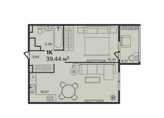 Продажа однокомнатной квартиры, 39.4 м2, Выборг