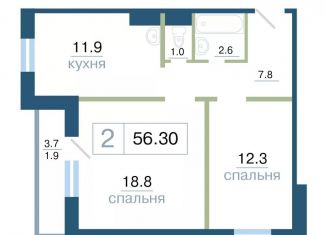 Продается двухкомнатная квартира, 56.3 м2, Красноярск, Железнодорожный район