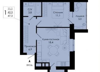 1-комнатная квартира на продажу, 47.3 м2, деревня Киселёвка, Изумрудная улица, 10