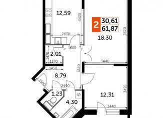 Продам 2-комнатную квартиру, 62 м2, Калуга, Солнечный бульвар, 18, ЖК Молодёжный