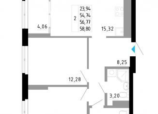 Продажа двухкомнатной квартиры, 56.8 м2, Екатеринбург, метро Ботаническая, Походная улица, 12