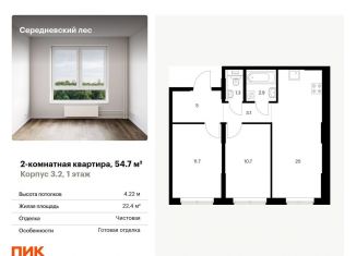 Продается двухкомнатная квартира, 54.7 м2, поселение Филимонковское, ЖК Середневский Лес