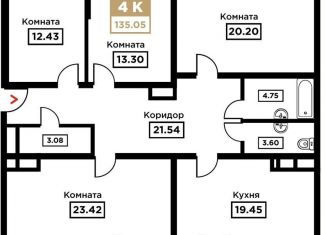 Продаю четырехкомнатную квартиру, 135.1 м2, Краснодар, Школьная улица, 1, Прикубанский округ