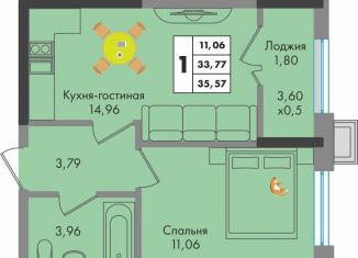 Продажа однокомнатной квартиры, 35.6 м2, Краснодар, улица имени Генерала Брусилова, 5лит1.2