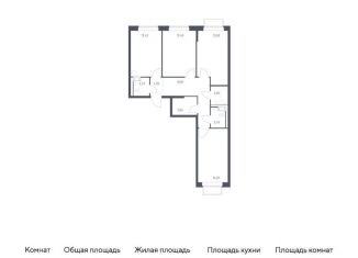 Продается 3-комнатная квартира, 77.7 м2, Московская область, жилой комплекс Томилино Парк, к6.1