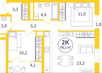 Продается двухкомнатная квартира, 62.8 м2, Екатеринбург