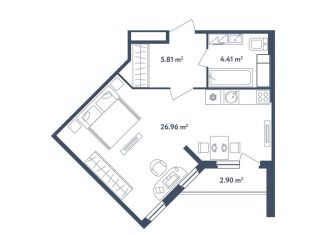 Продам квартиру студию, 38.6 м2, поселок Мещерино