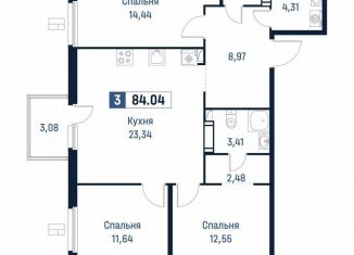 Продаю 3-ком. квартиру, 83.1 м2, Мурино