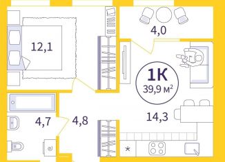 Продаю 1-комнатную квартиру, 37.9 м2, Екатеринбург, Орджоникидзевский район