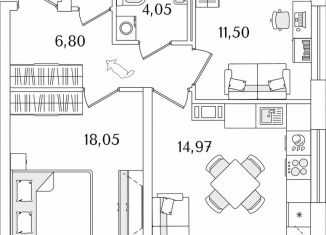 Двухкомнатная квартира на продажу, 59.1 м2, Санкт-Петербург, Октябрьская набережная, 116