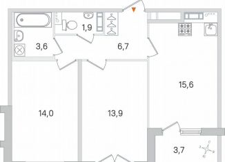 2-комнатная квартира на продажу, 57.6 м2, Пушкин