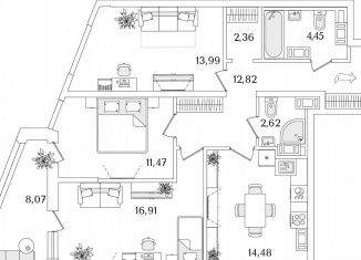 Продается 3-комнатная квартира, 83.1 м2, Санкт-Петербург, метро Пролетарская, Октябрьская набережная, 116