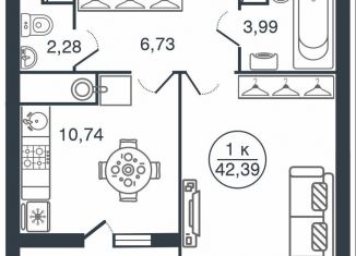 1-ком. квартира на продажу, 42.4 м2, Тверь