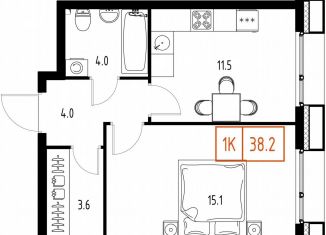 Продаю 1-комнатную квартиру, 38.2 м2, рабочий посёлок Заречье