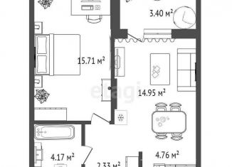 Продажа 2-комнатной квартиры, 41.8 м2, Тюмень, ЖК Набережный Квартал