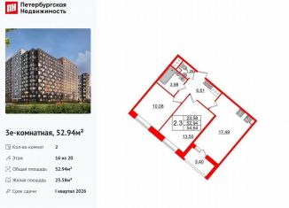 Продам 2-комнатную квартиру, 52.9 м2, Санкт-Петербург, Невский район