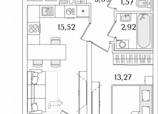 Продажа 1-ком. квартиры, 39 м2, Санкт-Петербург, Октябрьская набережная, 116