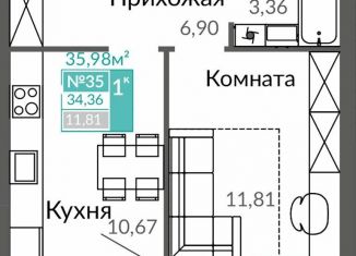 1-ком. квартира на продажу, 34.4 м2, Симферополь