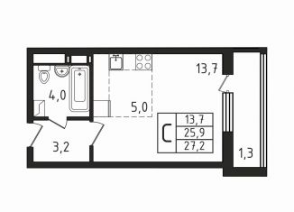 Продаю квартиру студию, 27.2 м2, деревня Пирогово, ЖК Пироговская Ривьера, улица Ильинского, 8к1