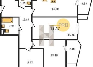 3-комнатная квартира на продажу, 75.5 м2, Ростов-на-Дону, Пролетарский район, улица 23-я Линия, 54с12