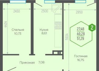 Продается двухкомнатная квартира, 51.4 м2, Краснодар, Прикубанский округ, Черкасская улица, 58/2