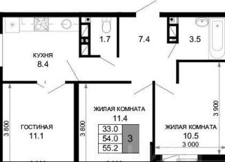 Продается 2-ком. квартира, 54.6 м2, Краснодар, Прикубанский округ