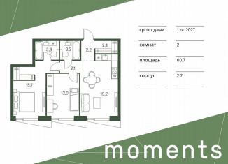 2-ком. квартира на продажу, 60.7 м2, Москва, метро Войковская, жилой комплекс Моментс, к2.2