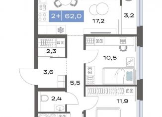 Двухкомнатная квартира на продажу, 62 м2, Екатеринбург, метро Чкаловская, улица Академика Парина, 11с1