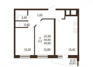 Продаю 2-ком. квартиру, 49.7 м2, Ленинградская область