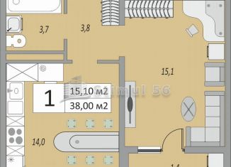 Продам 1-комнатную квартиру, 38 м2, Оренбургская область, жилой комплекс Осенний Лист, 6