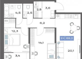 Продается 2-комнатная квартира, 69.2 м2, Екатеринбург, метро Чкаловская