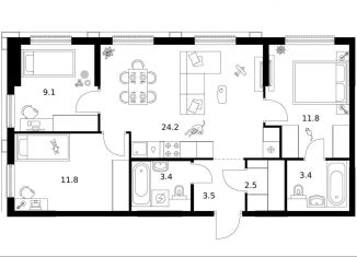 Продажа трехкомнатной квартиры, 69.7 м2, Москва, район Москворечье-Сабурово, жилой комплекс Москворечье, 1.3